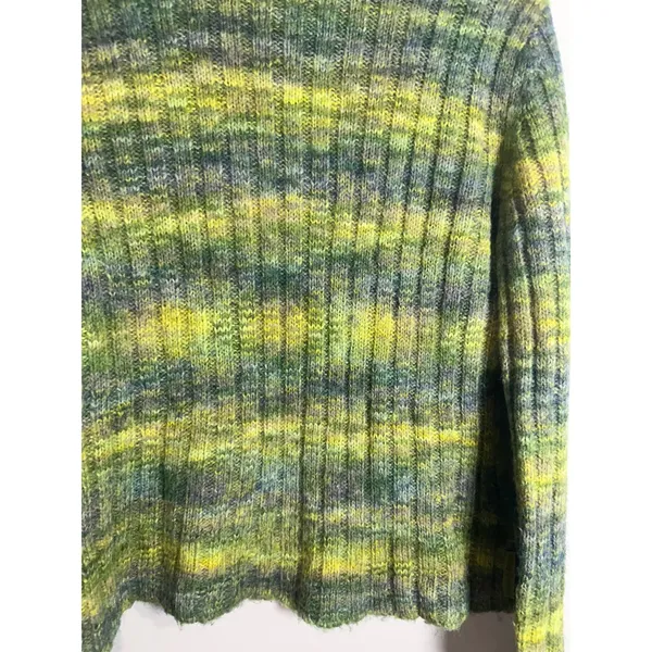 DKNY Jeans Women Green Space Dye Ribbed Turtleneck Sweater Y2K Wool Blend Medium - Image 3