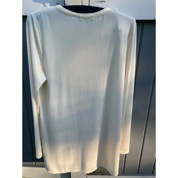 Lauren Ralph Lauren Cream Long Sleeve Henley Tunic Top Off White Textured Medium - Image 3