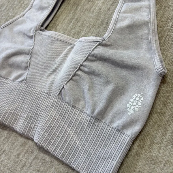 Free People Movement Good Karma Sports Bra Womens XS/S Cream/Gray Square‎ Neck - Image 7
