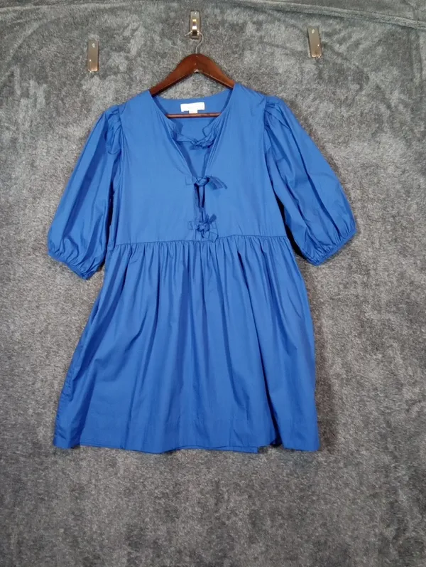 Band Of The Free Cotton Mini Dress Large Side Pockets Boho Babydoll Cottage - Image 2