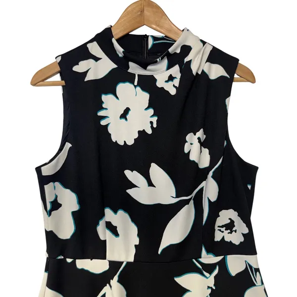 Maggy‎ London Womens Floral Mock Neck Sleeveless Midi Dress Black White Size 10 - Image 5