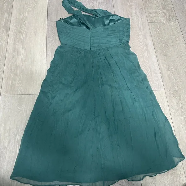Amsale cocktail dress silk‎ chiffon formal green sexy romantic 4 one shoulder - Image 2