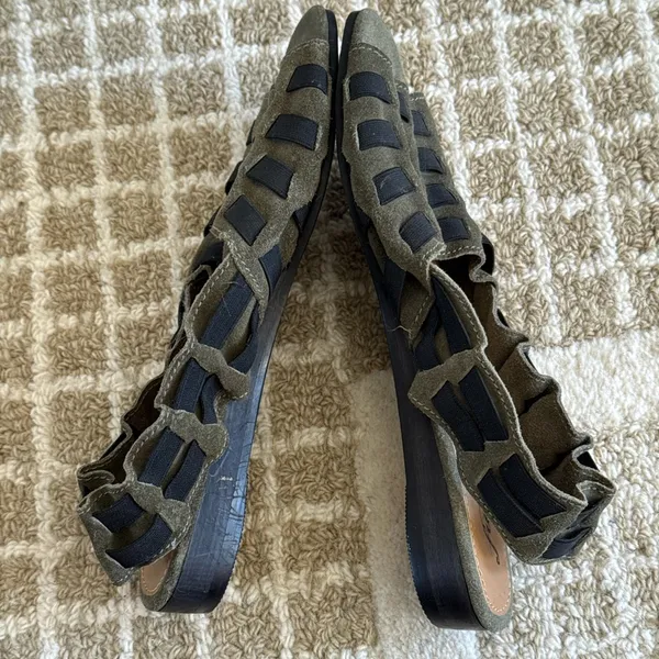 Free People Olive Green and Black Cutout Slingback Sandals suede - Image 4