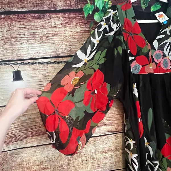 Farm Rio x Anthropologie Long Sleeve V Neck Floral Maxi Dress Balloon Sleeve S - Image 8