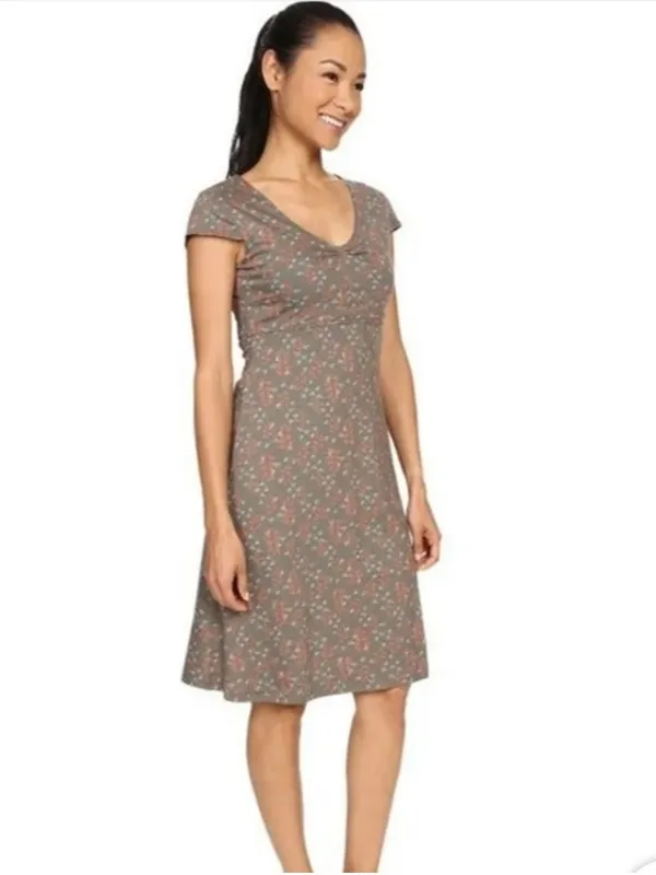 Toad & Co Rosemarie Dress Organic Cotton Olive Green Leaf Print Womens M - Image 4