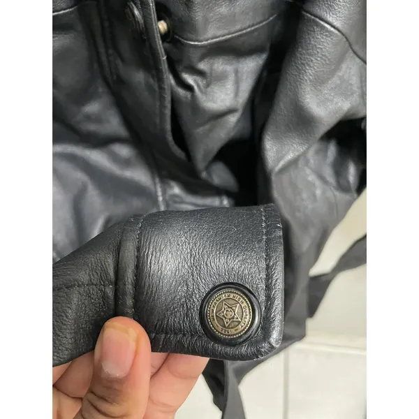 North Ridge Black Leather Jacket Belt Zip Genuine Leather - Image 8