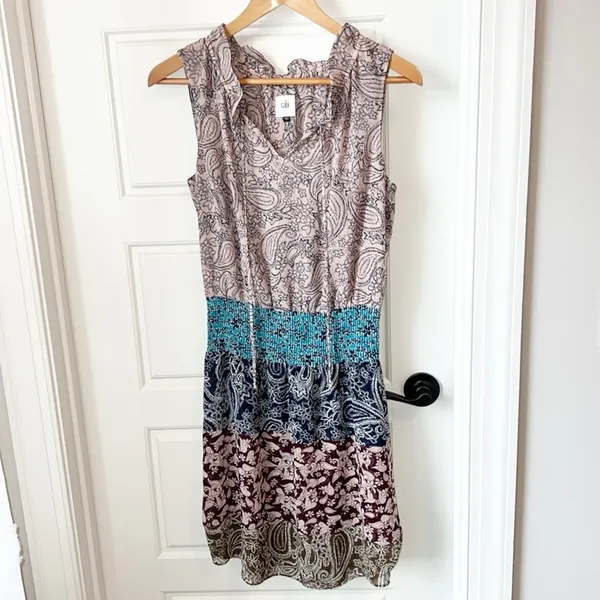 Cabi Dani Paisley Shirred Dress Size Small - Image 2