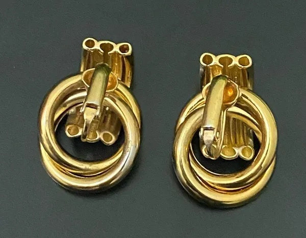 Vintage Gold Tone Grooved Tube Interlocking Knot Modern Chunky Clip On Earrings - Image 5