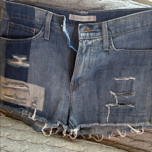 Vervet Flying Monkey Blue High-Waisted Jean Shorts with Frayed Hem - Image 8