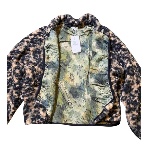 Calme Green Tan Black Printed Fleece Jacket - Image 5