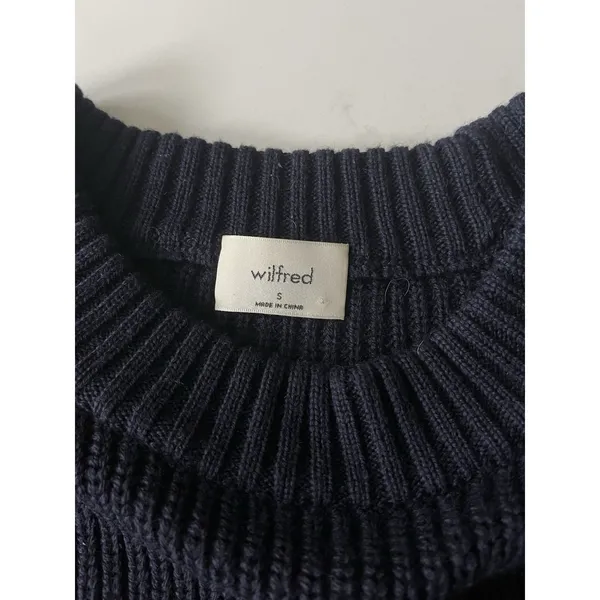 Aritzia Wilfred Sardou 100% Merino Wool Cropped Navy Sweater Small - Image 5