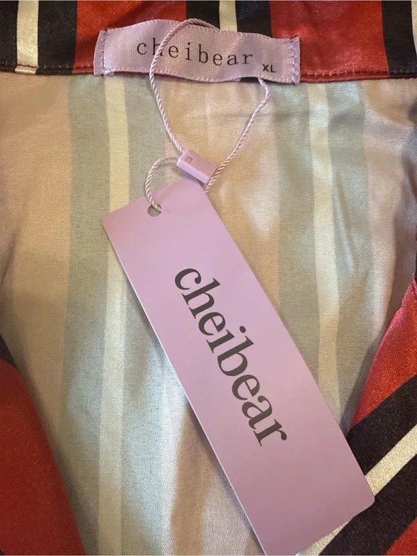 Women’s Orange Striped Satin Pajama Set - Classic Short Sleeve & Pants - Image 5