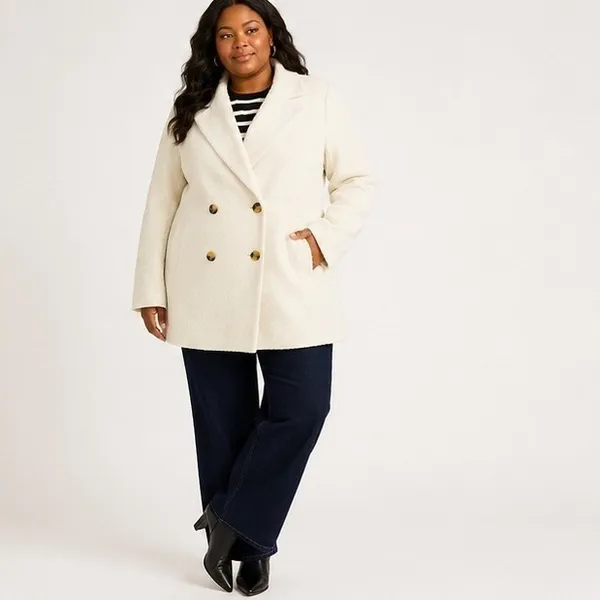 Free Assembly Womens Jacket XXL Cream Double Breasted Boxy Notch Lapel Coat - Image 5