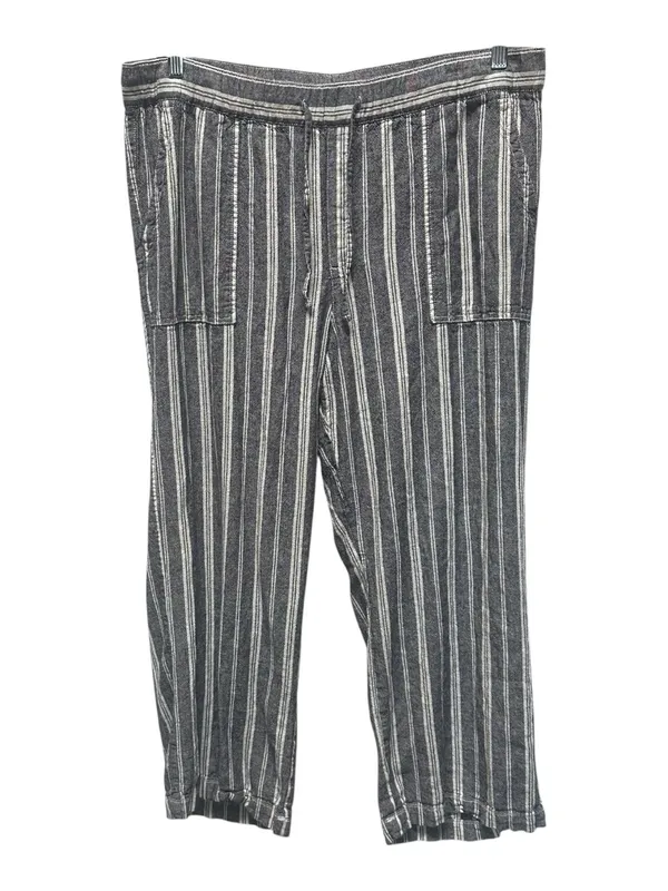GAP Blue and White Vertical Stripe Wide-Leg Drawstring Linen Pants - Image 2