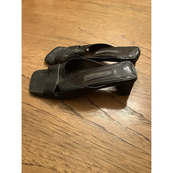 Etienne Aigner Black Leather Strappy Mule Block Heel Slip On Square Toe 8 - Image 2