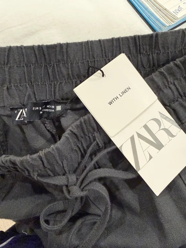 NWT ZARA Linen Blend Drawstring Pants in Charcoal‎ Grey size Small - Image 6