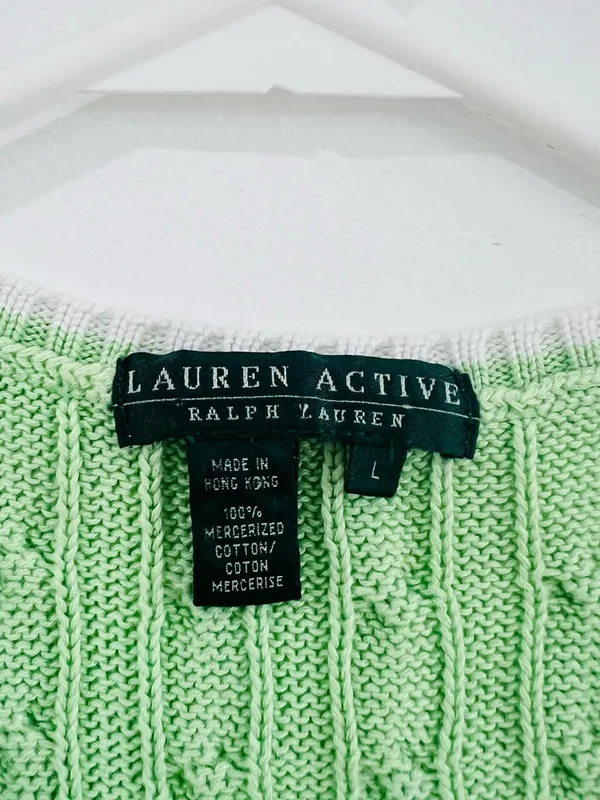 Ralph Lauren Mint Cable Knit Sweater Vest Preppy 100% Cotton L - Image 2