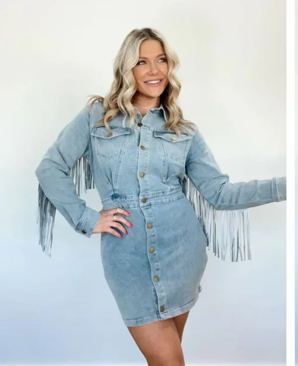 Lane 201 Denim Fringe Dress - Image 4