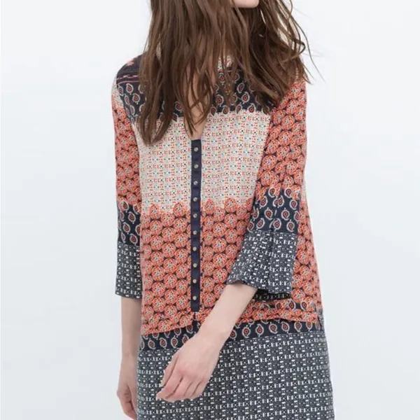 Zara Basic Moroccan Printed Blue/ orange pattern Tunic Dress Size Small - Image 3