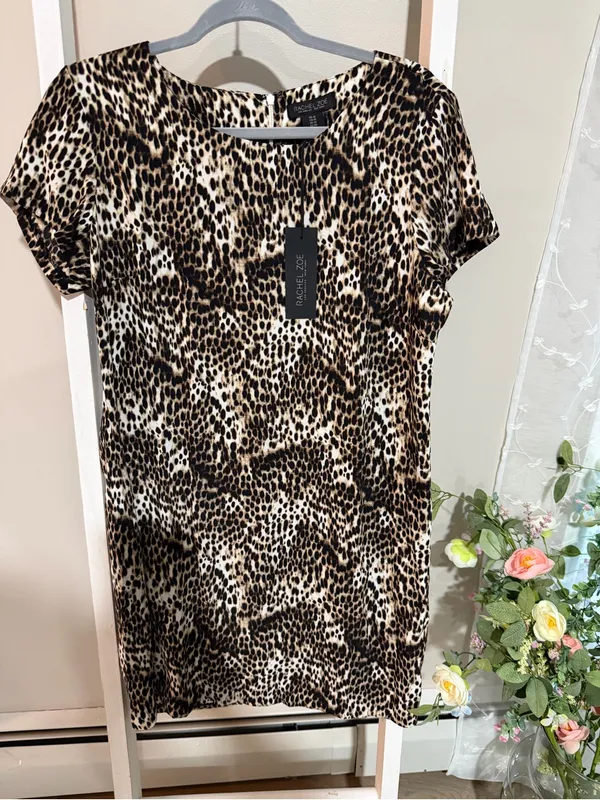 Rachel Zoe Leopard Print Short Sleeve Dress - Brown/Black/Cream - Image 2