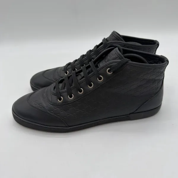 Gucci GG Guccissima Women's Leather High Top Sneakers Black Casual 38.5 8.5 - Image 4