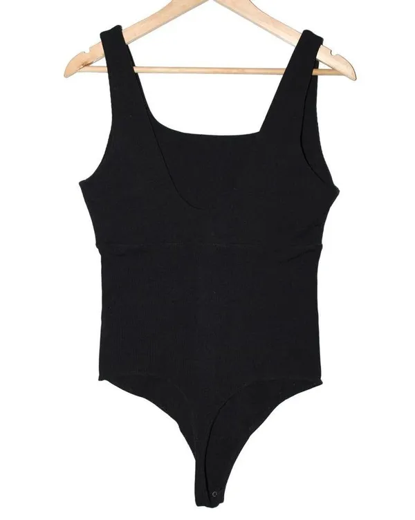 Abercrombie & Fitch Soft A&F Collection Black Ribbed Knit Cutout Bodysuit Size L - Image 2