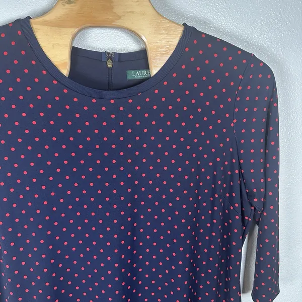 Lauren Ralph Lauren Navy Blue Red Polka Dot Midi Dress Plus Size‎ 3X 3/4 Sleeve - Image 2