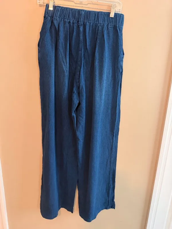 Halara Small Womens Wide-Leg Cotton Pants In Navy Blue Size Small With Elastic W - Image 4