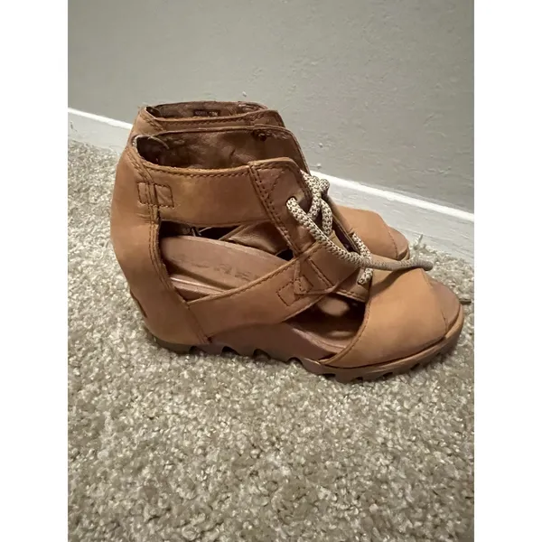 Sorel Women Joanie Ankle Leather Lace Up Open Toe Wedge Sandals shoes sz 6.5 - Image 4