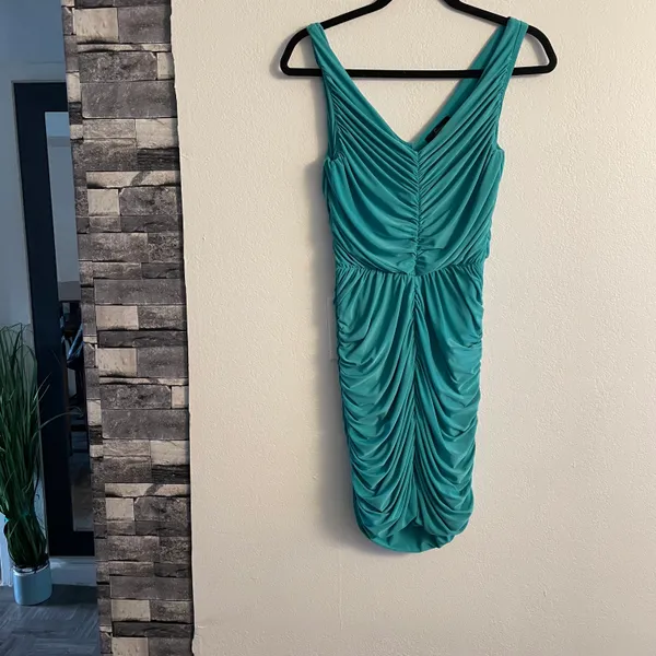 Turquoise blue/green ruched dress Blue - Image 3