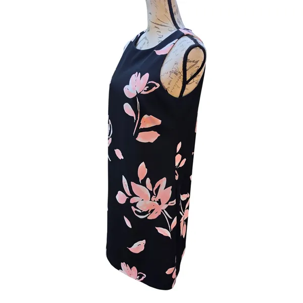Lauren Ralph Lauren‎ Black Pink Floral Pleated Back Sleeveless Shift Dress 6 - Image 3