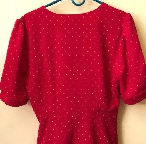 Red Dress With Tiny Polka Dots Size L - Image 3