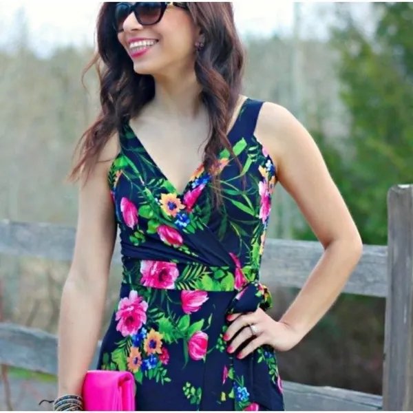 Floral Navy Wrap Maxi Dress Size Small - Image 3