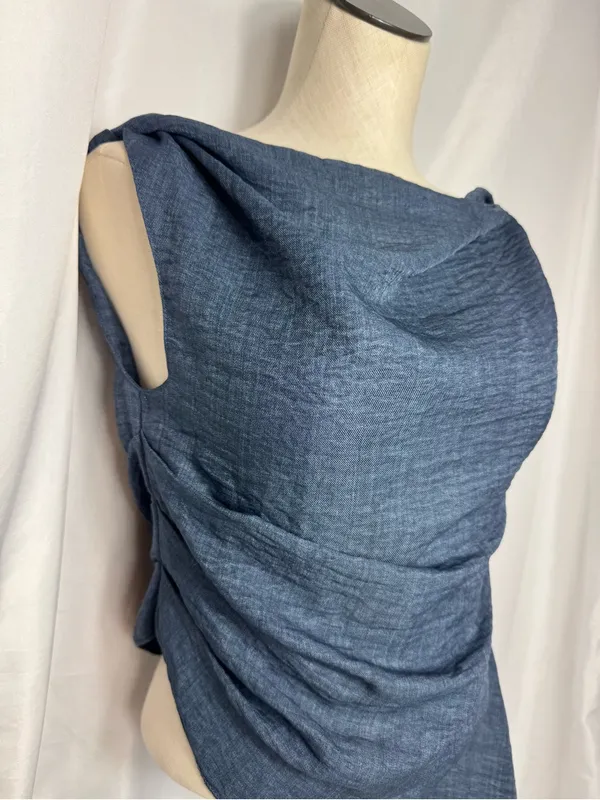 Women's Navy Blue Asymmetric Draped blouse with palazzo pant -2 piece set NWOT - Image 4