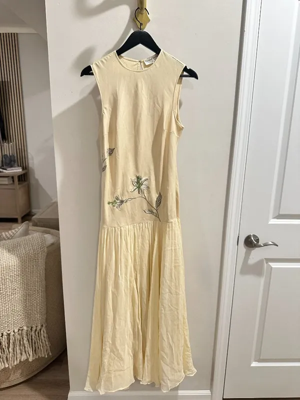 GEISHA DESIGNS Anthropologie Drop Waist Embroidered Maxi Dress in Light Yellow - Image 4