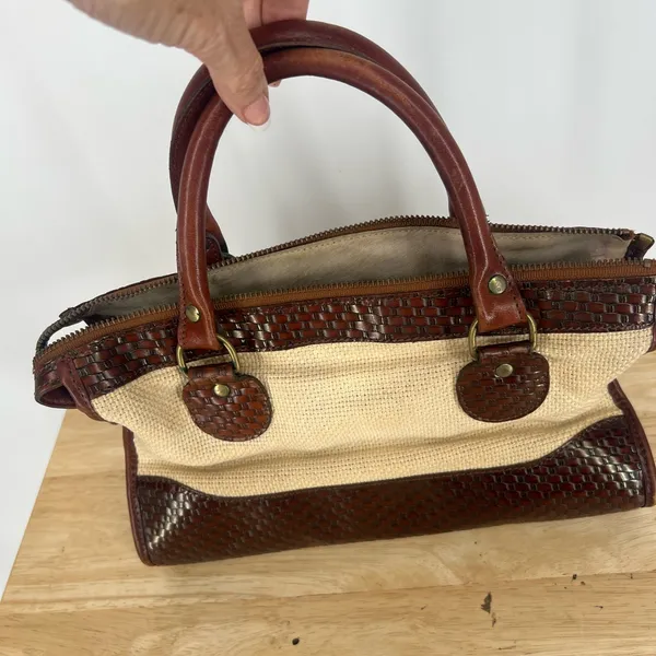 Brahmin vintage rare wicker and brown leather shoulder purse bag - Image 13