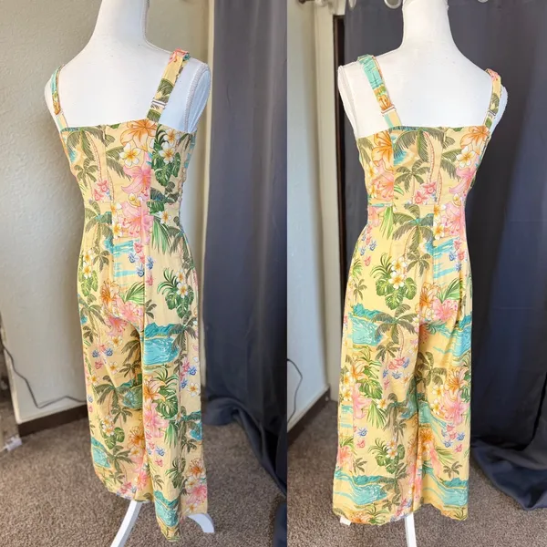 Shore Linen Tropical Jumpsuit S Hawaiian Resort Wide Leg Vacation - Image 5