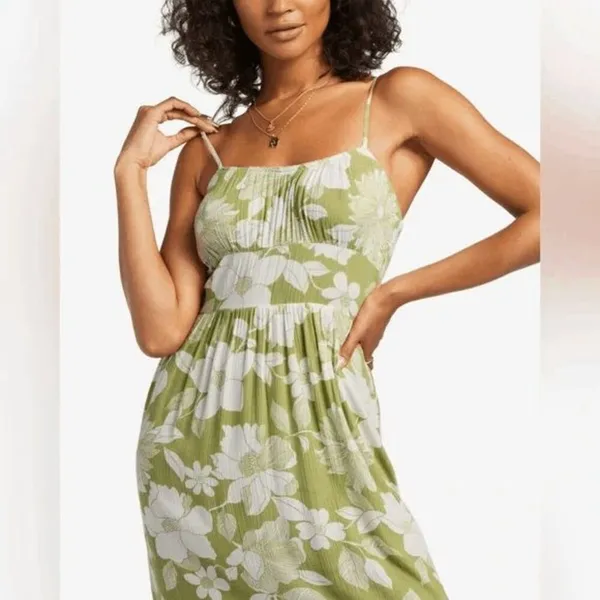 Billabong Green Ivory Your Babe Floral‎ Midi Lightweight Dress Medium - Image 11