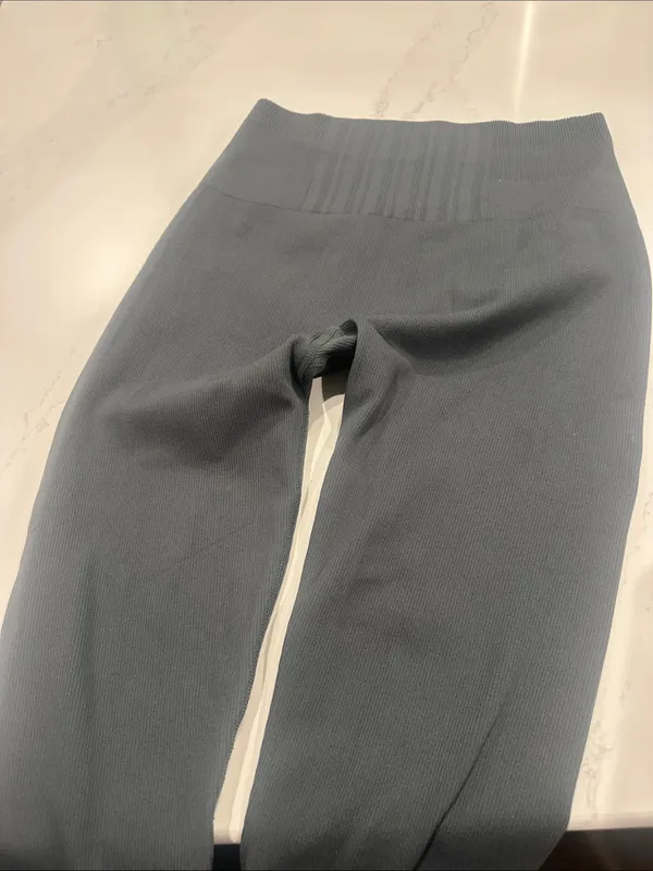 Lole Sweat Tech Ribbed High Rise leggings in eucalyptus a dark teal green‎ color - Image 2