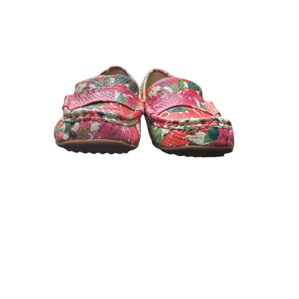 Isaac Mizrahi Pink Red Multi Floral Leather April Driving‎ Moccasins 7.5 - Image 2