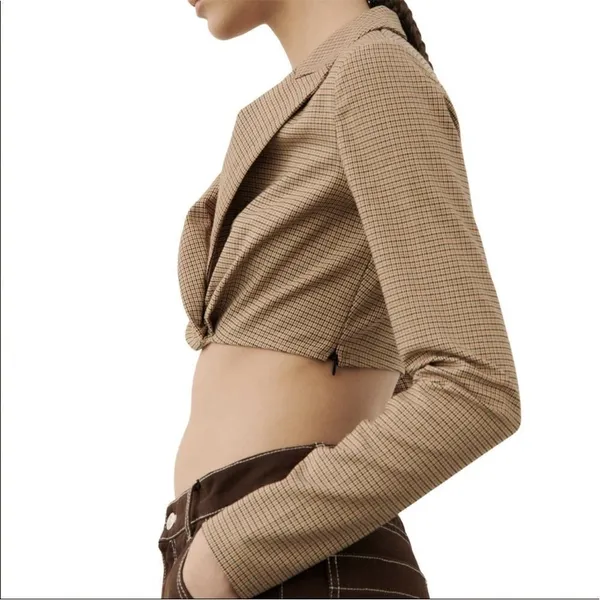 ZARA Plaid Blazer Crop Top Size Small - Image 2