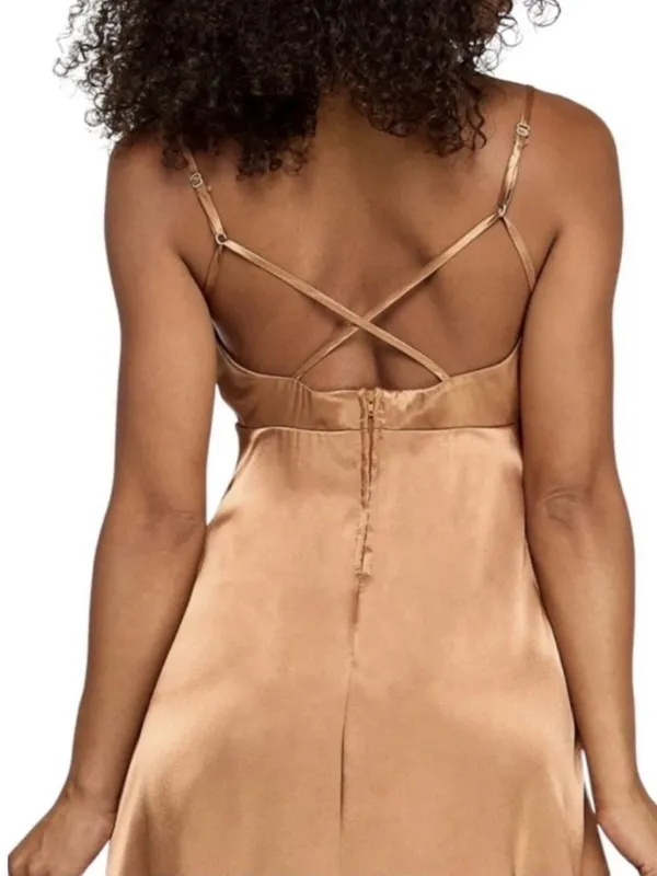 NWT Katia Rae Juniors’ Satin Sweetheart A-Line Slip Mini Dress Silky Copper Sz S - Image 4