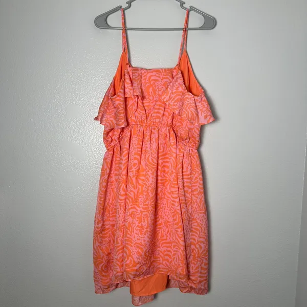 LILLY PULITZER Women's Size XL/TG‎ Mini Dress Coral Orange Pink Flounce Ruff - Image 3