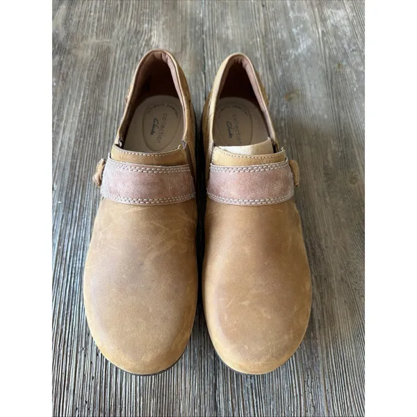 Clarks Collection Women’s 9.5 Leather Slip-Ons Roseville Dot Dark Tan New - Image 2