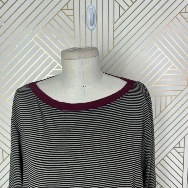 Alembika Tunic Top Blouse 3/4‎ Sleeve Striped Pullover Black Tan Size 2 US 8 10 - Image 2
