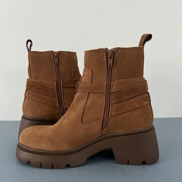 Steve Madden Coletta Lug Sole Tan Suede Buckle Ankle Booties‎ - Image 5