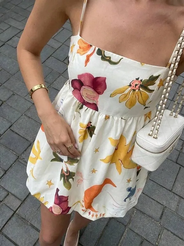 NWT ZARA SHORT VOLUMINOUS PRINTED SUN DRESS 2986/141 in MULTI YELLOW. Size XL - Image 6