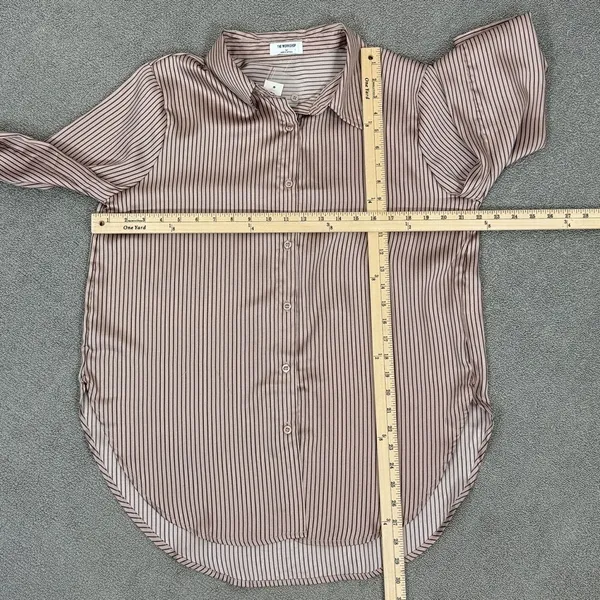 The Workshop Satin Pinstripe Oversized Button Up Shirt Mocha Medium Boyfriend‎ - Image 14