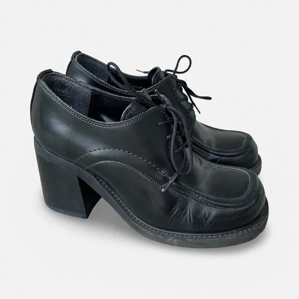 Vintage Y2K Steve Madden Black Leather Chunky Heel Oxford Shoes Size 7.5 grunge - Image 9