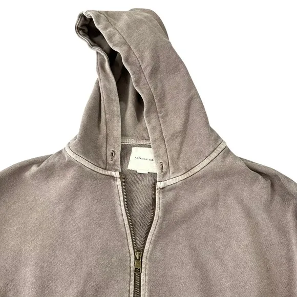 American‎ Eagle Cropped Zip Up Hoodie Sweatshirt Womens Small Brown Mineral Wash - Image 3